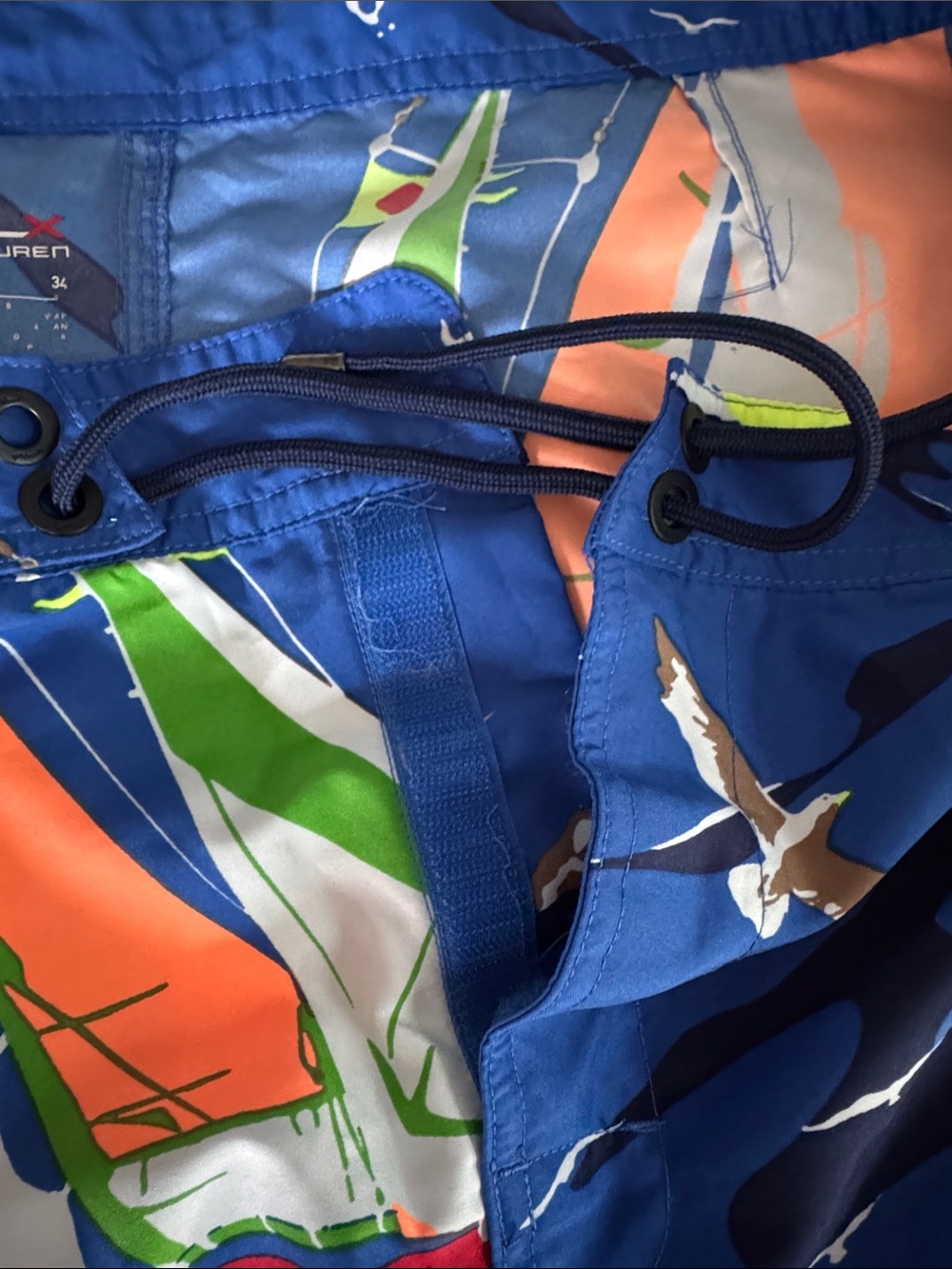 Ralph Lauren RLX Sailboat-Print Swim Board Shorts with Orange & Green Accents - Picture 5 of 15